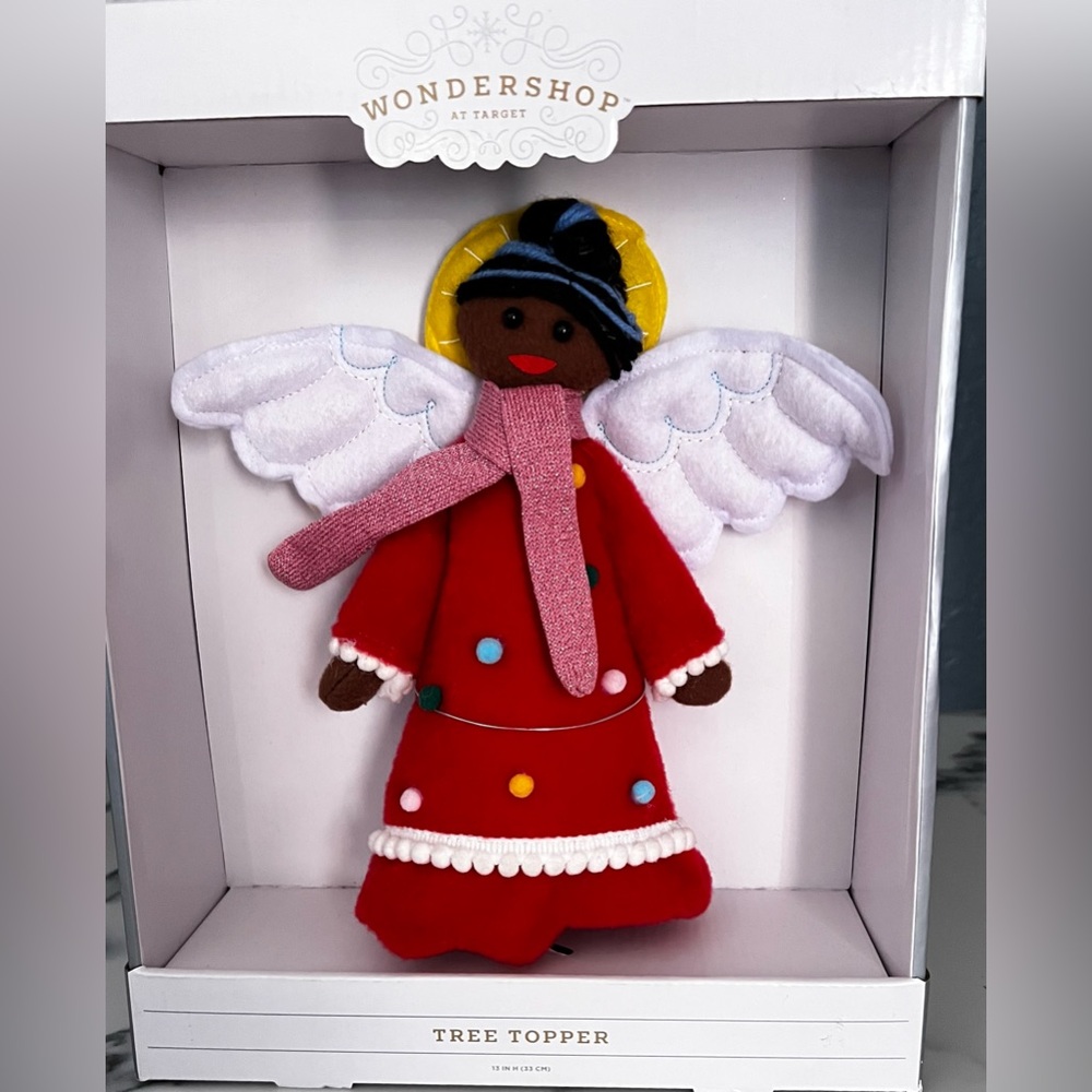 NIB Festive Angel Tree Topper with Red Felt Dress
